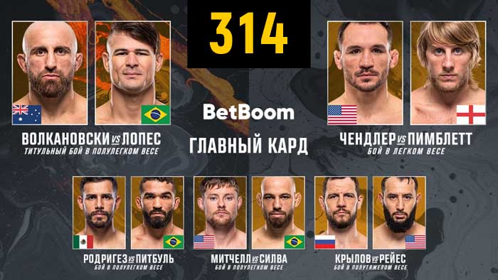 UFC 314 прямой эфир смотреть онлайн