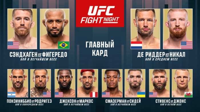 Результаты UFC on ESPN 67: Кори Сэндхаген победил Дейвесона Фигередо